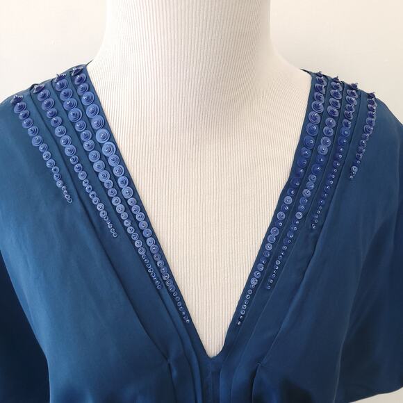 Sachin + Babi for Ankasa Silk Caftan Beaded Kimono Sleeves Blue Lightweight 2 - Picture 4 of 12